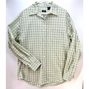 IZOD Mens Green Plaid Cotton Button Shirt Sz L Preppy Academia Normcore Classic